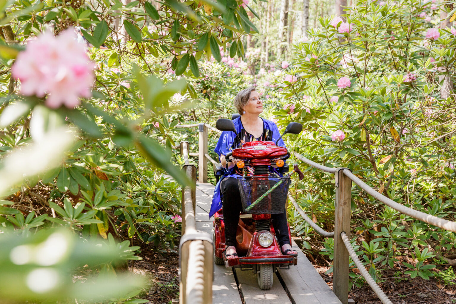 A woman in a wheelchair in Alppipuisto park in Helsinki