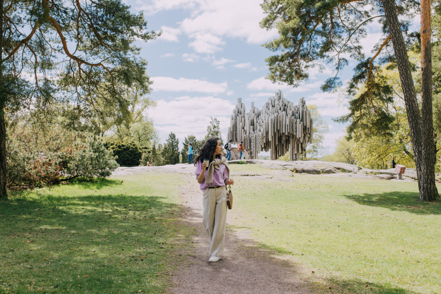 Woman enjoying spring in Sibelius Park in Töölö (2)