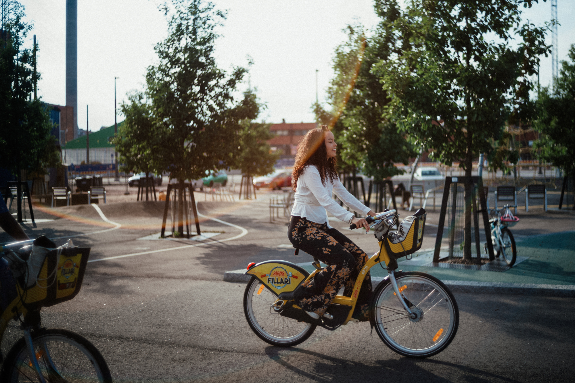 Girls riding bikes in Kalasatama