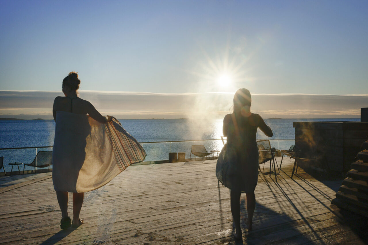 Girls steaming at the terrace after sauna