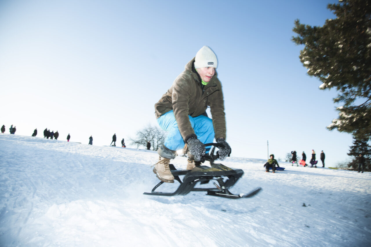 Sledding in Kaivopuisto Park