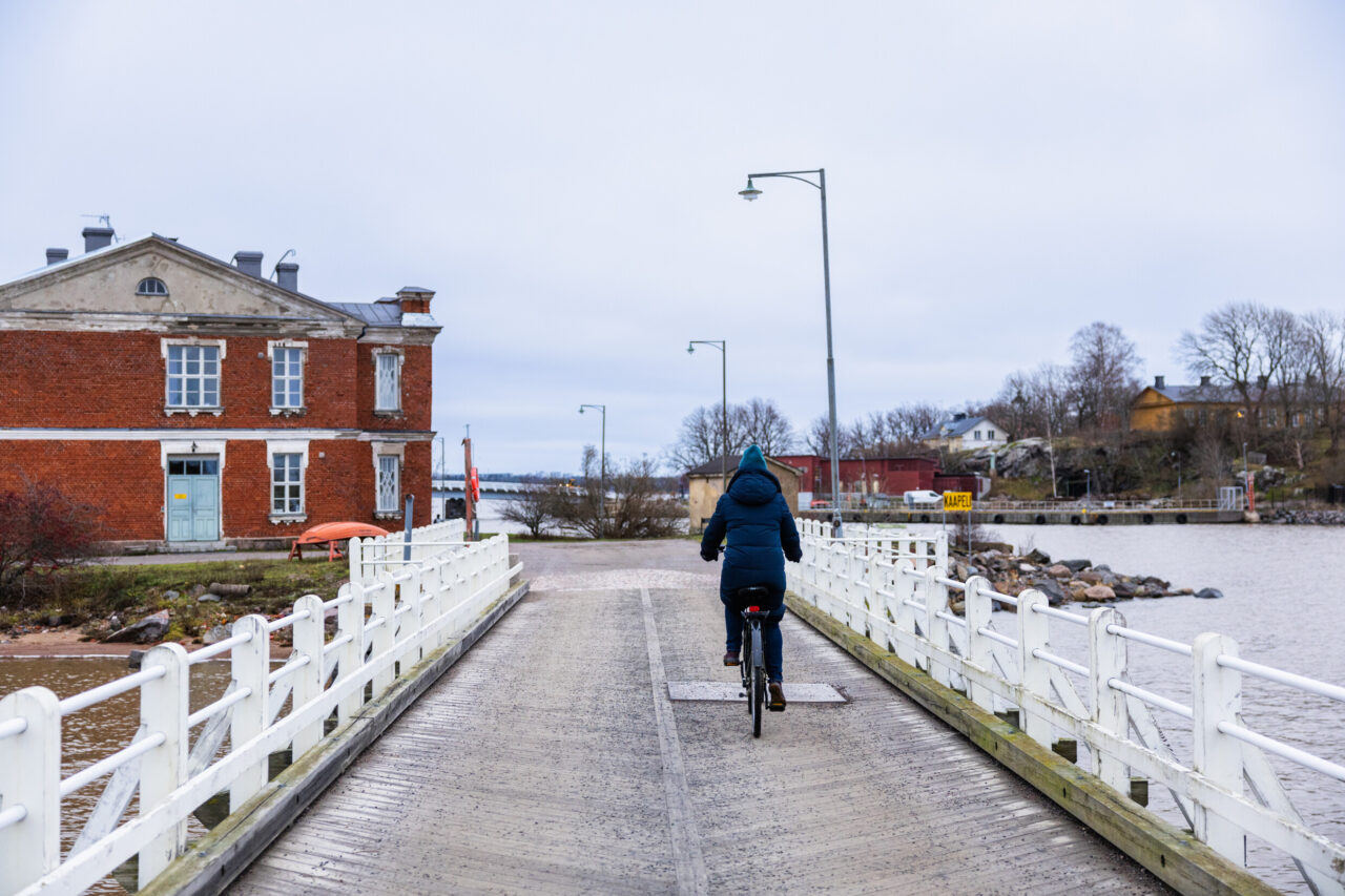 Cycling on Suomenlinna island in Helsinki