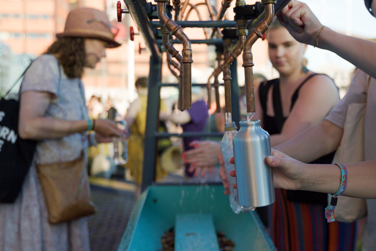 Filling water bottles at Flow Festival