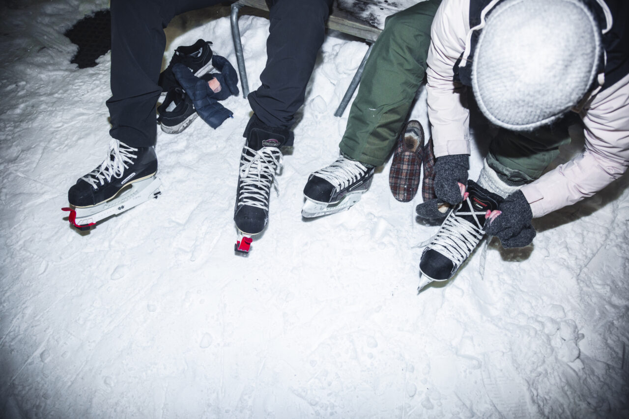 Getting ready for skating