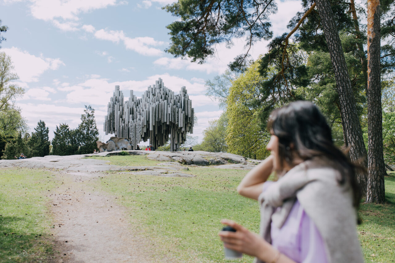 Woman enjoying spring in Sibelius Park in Töölö (1)